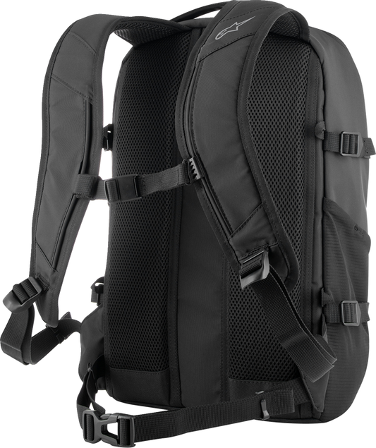 Black ALPINESTARS Amp-3 backpack with adjustable straps and multiple compartments, designed for everyday use.