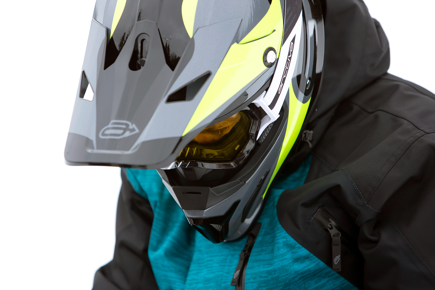 Black and Hi-Viz ARCTIVA Rise Summit visor by Bill's Exhausts, featuring a sleek design and vibrant color accents.