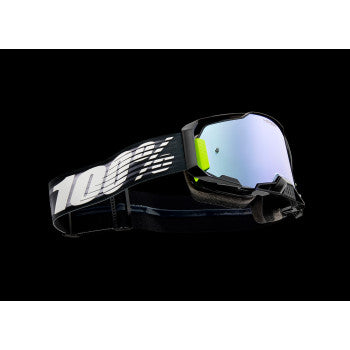 Bill's Exhausts Armega Lightspeed goggles with HiPER Silver Flash Lens, featuring a sleek black frame and adjustable strap.