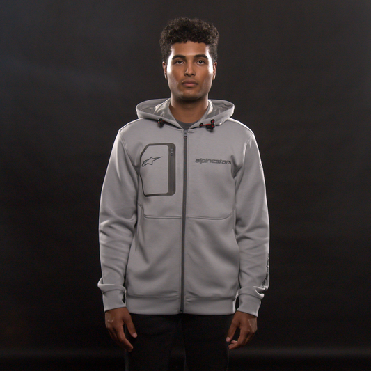 Heather gray Alpinstars Convex Tech hoodie in 2XL, featuring a comfortable fit and modern design with visible branding details.