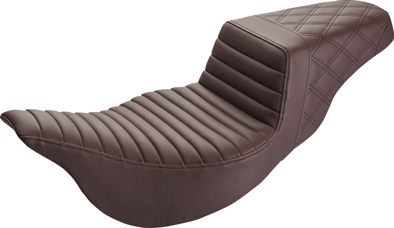 SADDLEMEN Step-Up Seat - Extended Reach - Front Tuck-n-Roll/Rear Lattice Stitch - Brown - FL '08-'23 808-07B-176BREX - Howling Moto