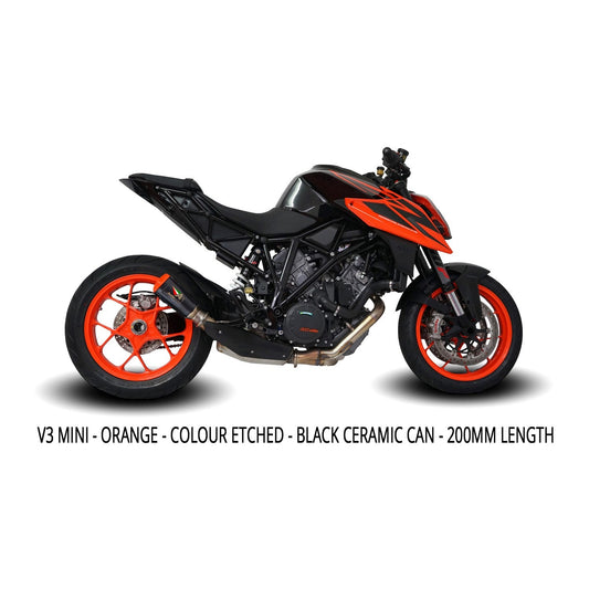 Austin Racing V3 black and orange slip-on exhaust for KTM Superduke 1290 R and GT models, featuring sleek metal finish and branding.
