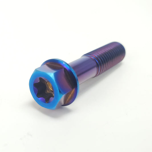 Set of titanium M8 bolts from Warp9Racing, showing shiny, threaded bolts with hex heads on a neutral background.