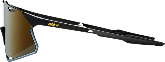Bill's Exhausts 100% Hypercraft sunglasses in matte black with gold mirror lenses, stylish and protective eyewear.