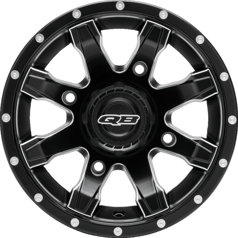 QuadBoss 14x7 alloy wheel with black center caps for powersports, featuring 4/156 bolt pattern and high-performance design