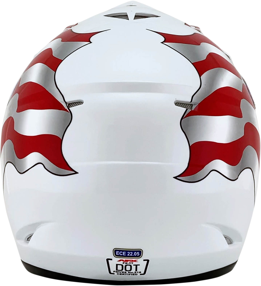White AFX FX-17 motorcycle helmet with flag design, 4XL size, featuring a full-face shape and sleek finish.