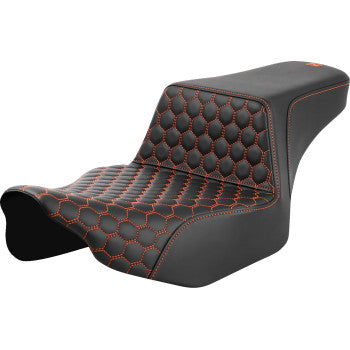 Bill's Exhausts SADDLEMEN Step-Up Seat with extended reach, honeycomb front design, orange stitching for FL 2023-2024 motorcycle