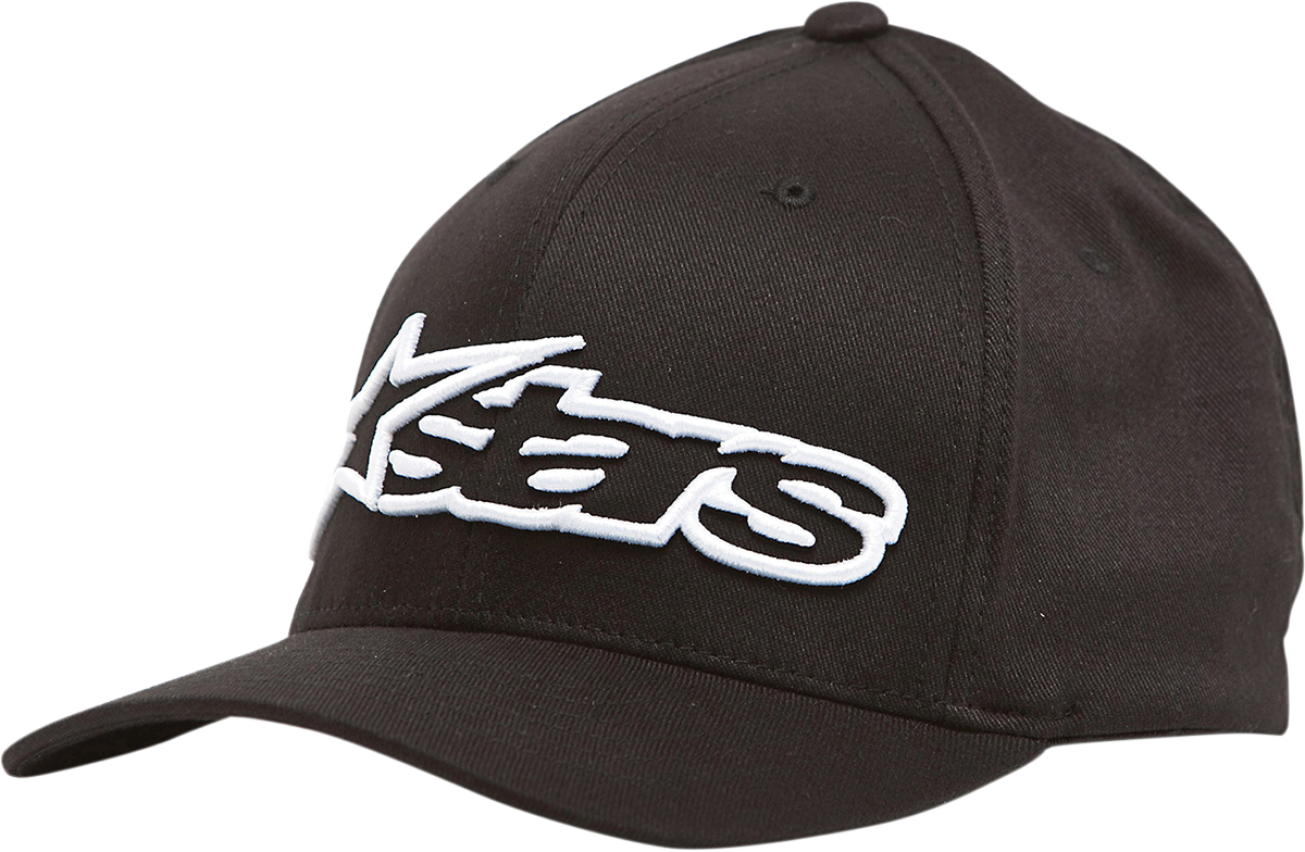 Alpinestars Blaze Flexfit hat in black and white, small/medium size, featuring the Alpinestars logo on the front.