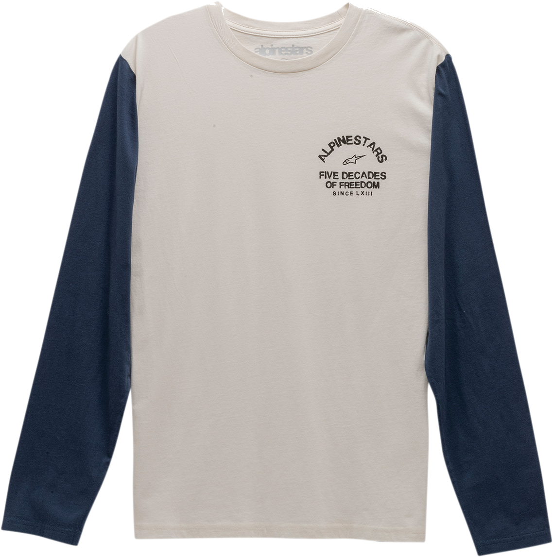 Alpinestars Decades long-sleeve T-shirt in 2XL, natural color with contrast sleeves and water-based graphic print.