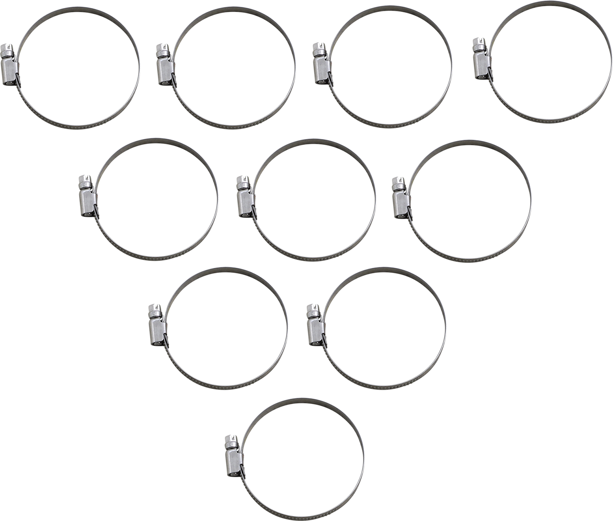 PARTS UNLIMITED T03-6259-10 hose clamps with embossed design, 50-70 mm size, pack of 10 for secure hose connections.