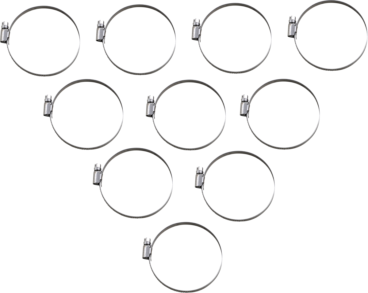 Set of 10 PARTS UNLIMITED Hose Clamps, 60-80 mm size, used for securing hoses and tubing in automotive or plumbing applications.