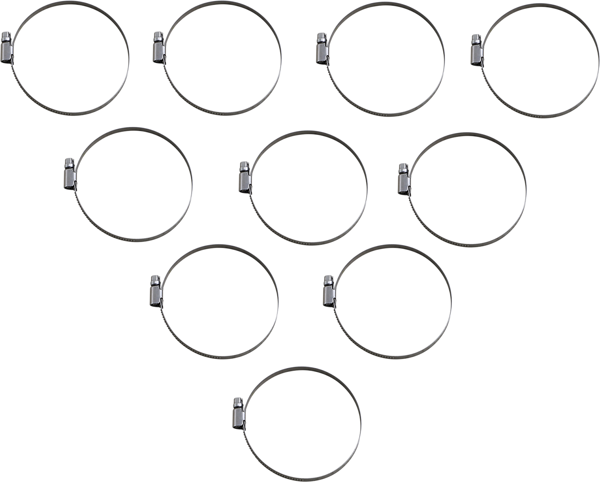 Set of 10 PARTS UNLIMITED Hose Clamps T03-6261-10, embossed 70-90 mm, durable metal clamps for secure hose connections.