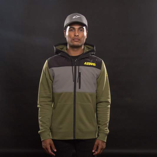 Bill's Exhausts ALPINESTARS Elevate Olive Jacket in 2XL, featuring durable fabric, adjustable cuffs, and a stylish design.