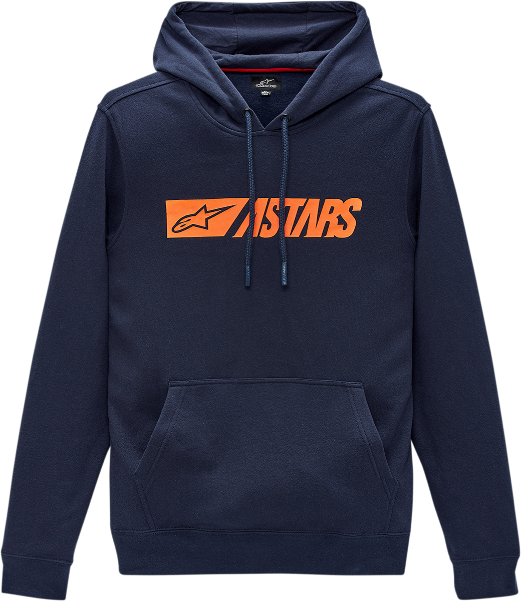 Alpinestars Reblaze hoodie in navy and orange, medium size, featuring a stylish design and logo on the front.