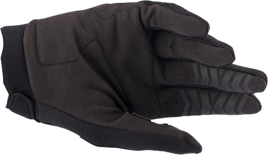 Alpinestars Full Bore gloves in black, size XL, showing padded knuckles and adjustable wrist strap for motorcycle riding.