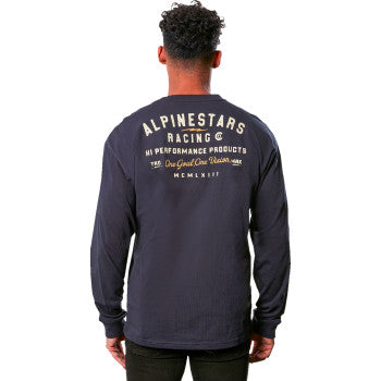 Alpinestars Rep long-sleeve T-shirt in dark navy, medium size, featuring the Alpinestars logo on the front.