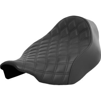 Black SADDLEMEN Renegade Solo Seat with lattice stitching for FLT/FLH models 2023-2024, designed for Harley Davidson motorcycles.