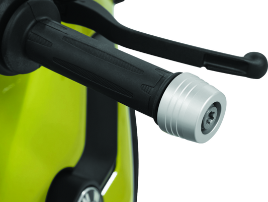Kuryakyn Lodestar handlebar slider in silver for BMW R1200GS (2012-2016) motorcycle, showcasing durable metal construction.