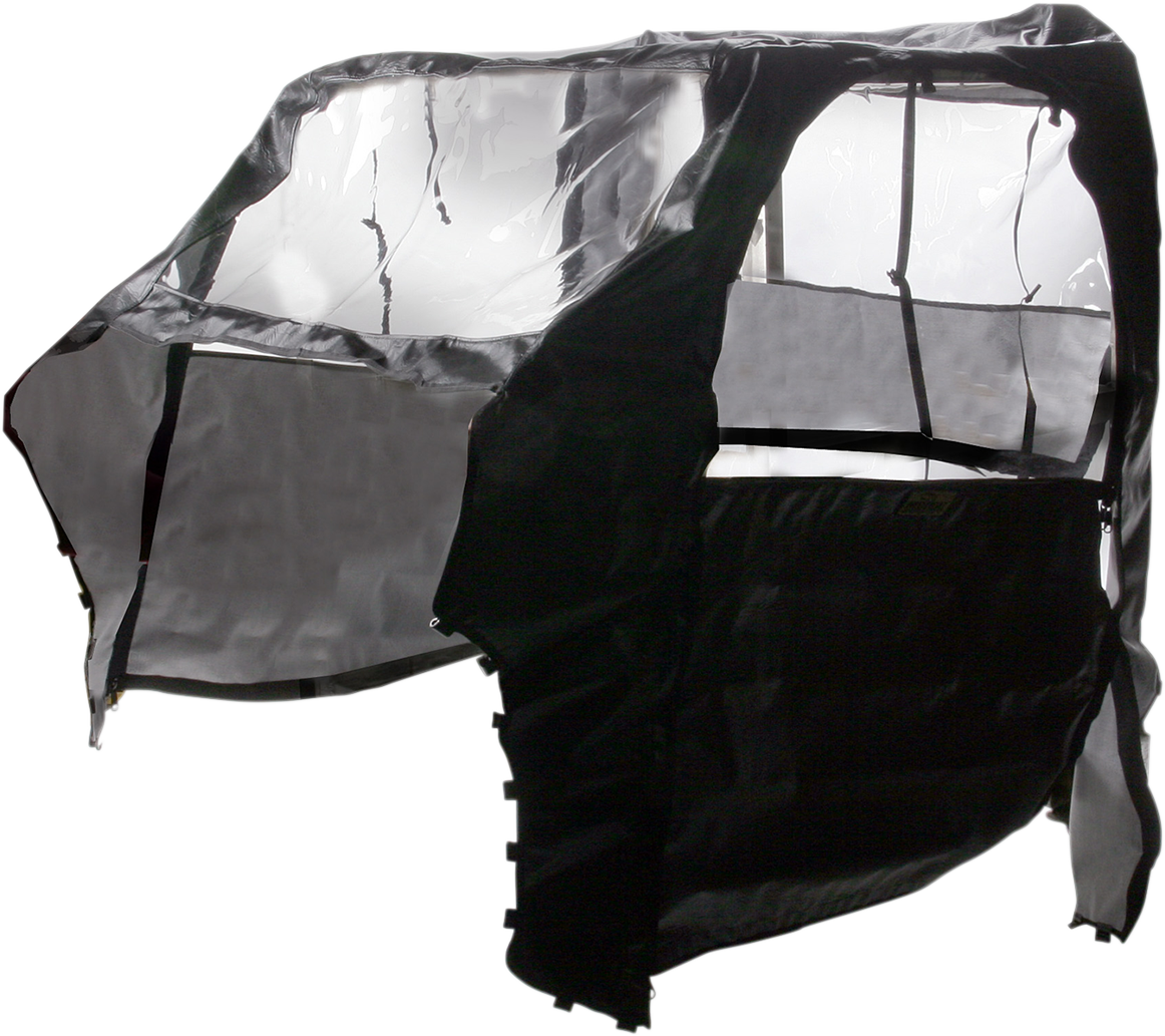 Black MOOSE OFFROAD Cab Enclosure with clear vinyl windows for PRZRCE-11 side-by-side UTV, providing weather protection and visibility.