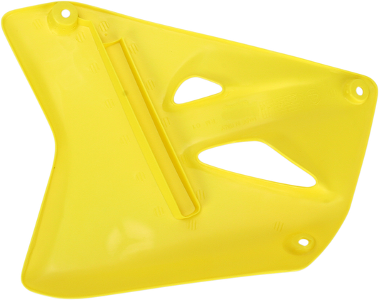 Yellow ACERBIS radiator shrouds for motorcycle body, featuring a sleek design with brand-specific details.