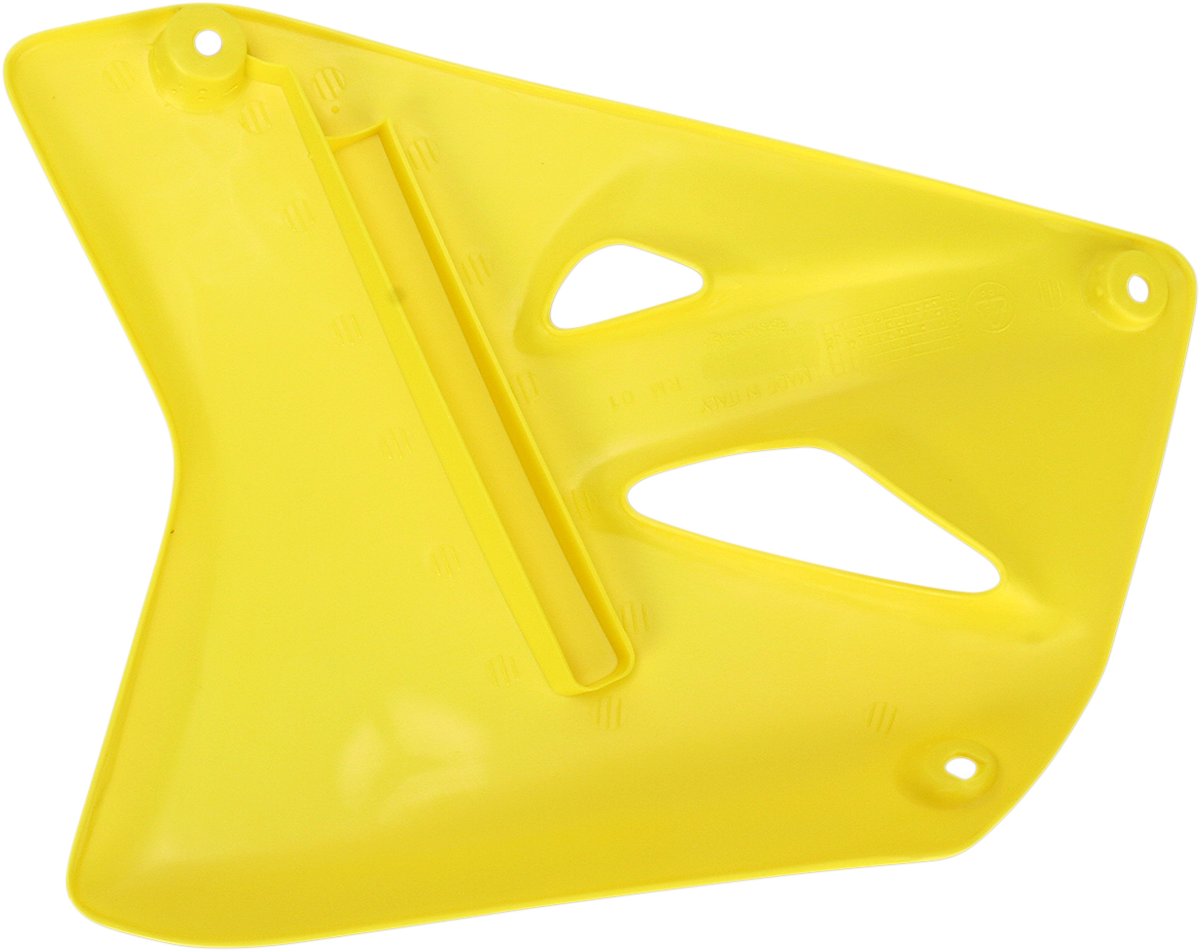 Yellow ACERBIS radiator shrouds for motorcycle body, featuring a sleek design with brand-specific details.