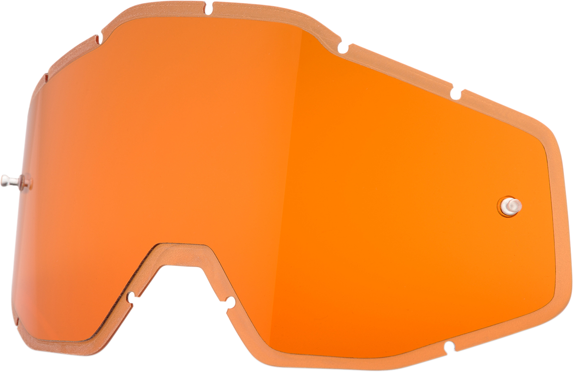 Injectable Persimmon lens for Accuri, Strata, Racecraft helmets by Bill's Exhausts, showing vibrant orange tint and clear shape.