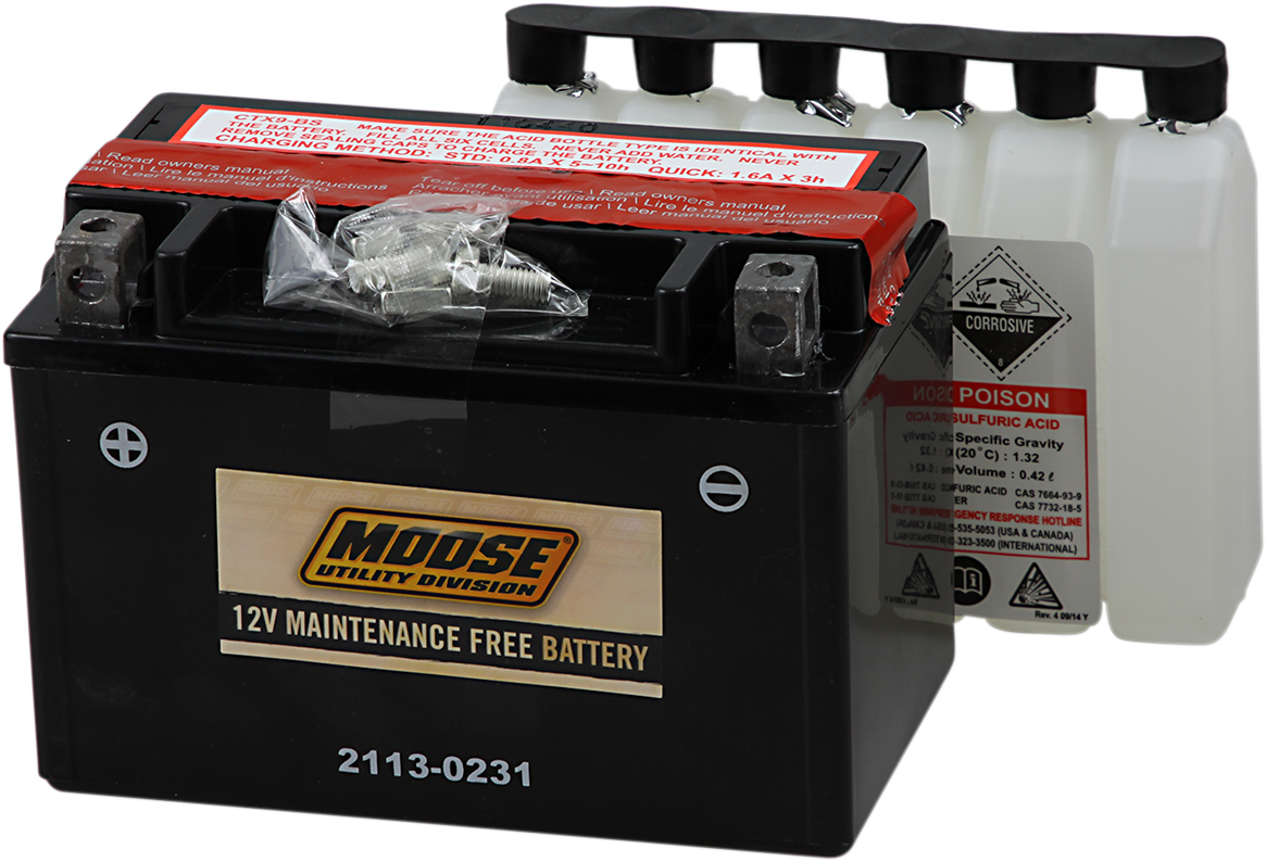MOOSE OFFROAD AGM motorcycle battery YTX9-BS MTX9-BS, heavy-duty maintenance-free 12V power source with terminals