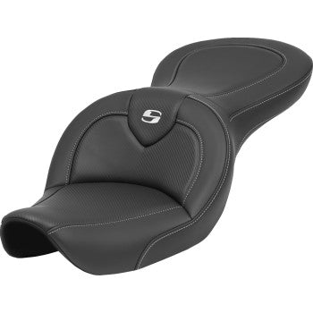 Carbon fiber SADDLEMEN Roadsofa™ motorcycle seat without backrest for FXDWG 1996-2023, designed by Bill's Exhausts.