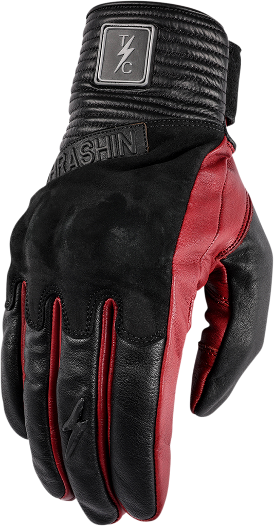 Red THRASHIN SUPPLY CO. boxer gloves in extra large size, showcasing padded design and secure wrist straps.