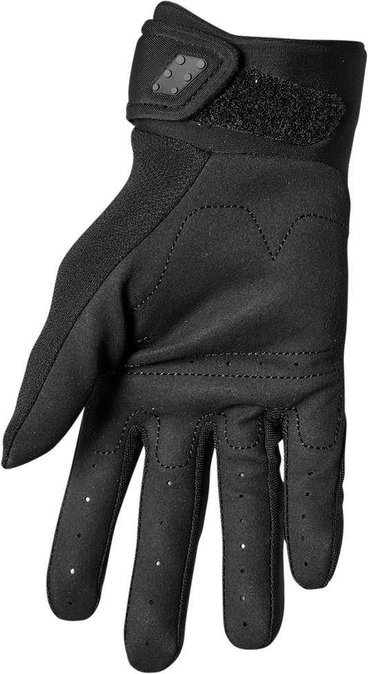 Black THOR Youth Spectrum Gloves in XS size, designed for youthful motocross riders, featuring durable construction and flexible fit.