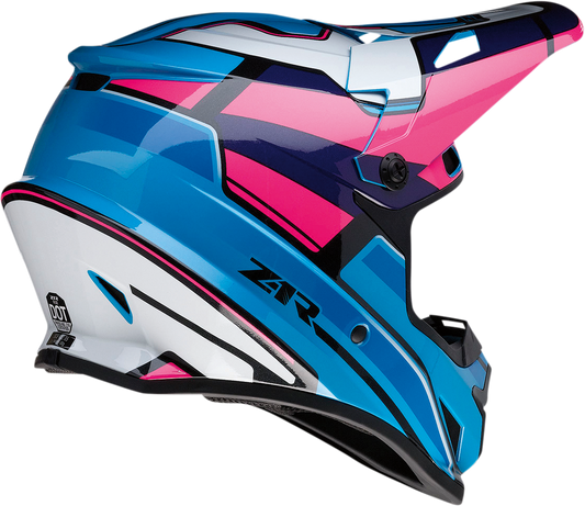 Z1R Rise motorcycle helmet in pink and blue, 2XL, featuring injection-molded polycarbonate shell and removable moisture-wicking liner