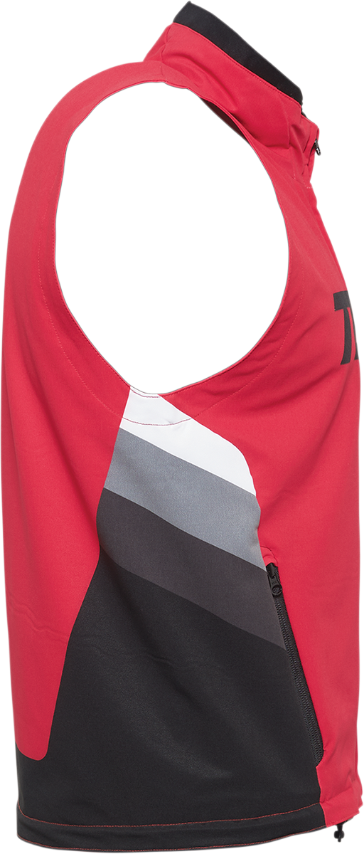THOR warmup vest in red and black, medium size, with padded design and sporty style, suitable for outdoor activities.