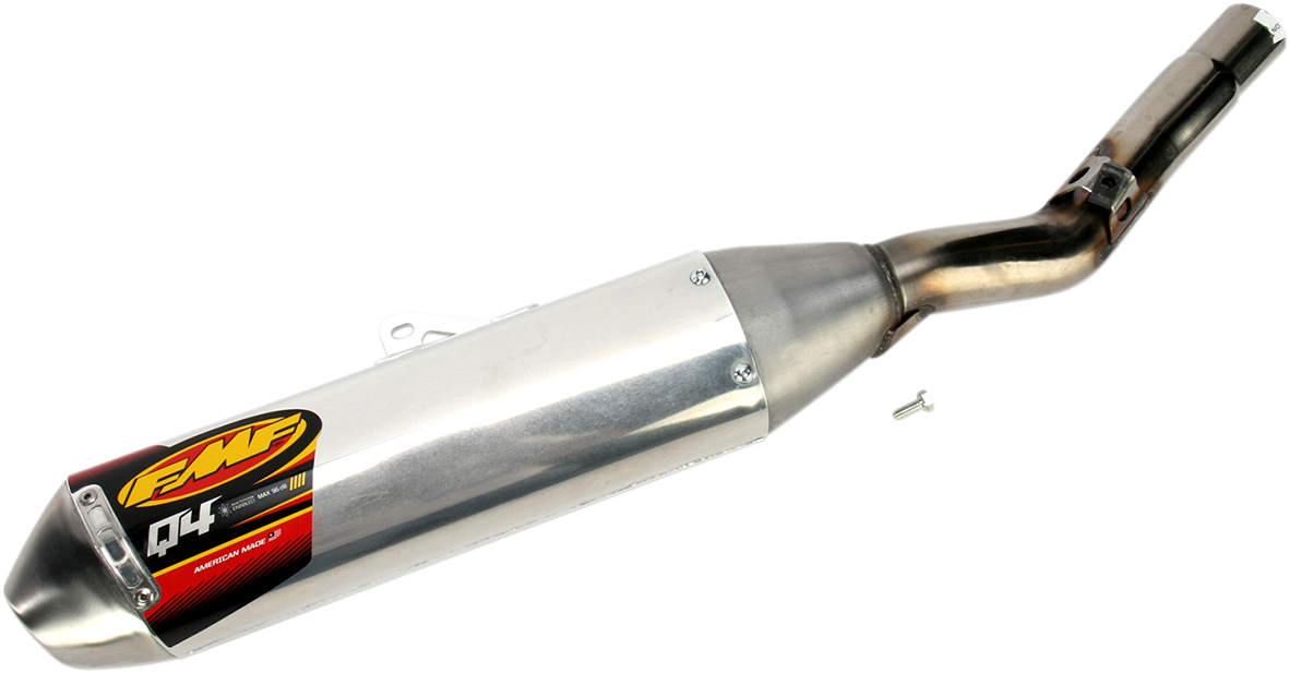 FMF Q4 HEX off-road motorcycle muffler, high-performance exhaust system with sleek design, shown in the image.