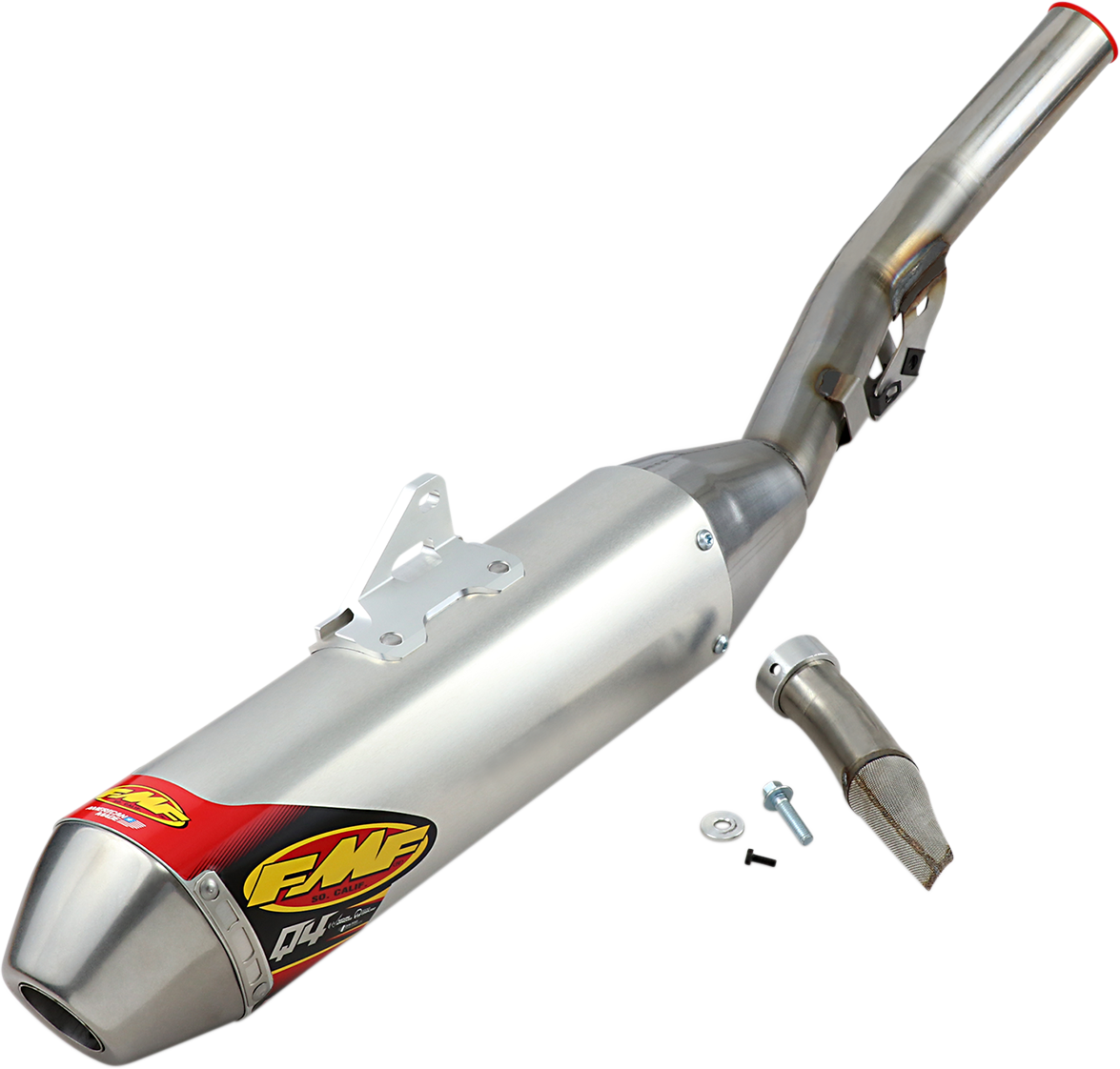 FMF Q4 HEX muffler for off-road motorcycle, high-performance exhaust system with sleek design and durable construction.
