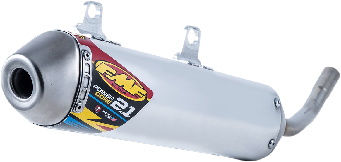 FMF Turbinecore 2.1 Muffler with Turbine Dampening System, black metal motorcycle exhaust part, shown in image 234101.