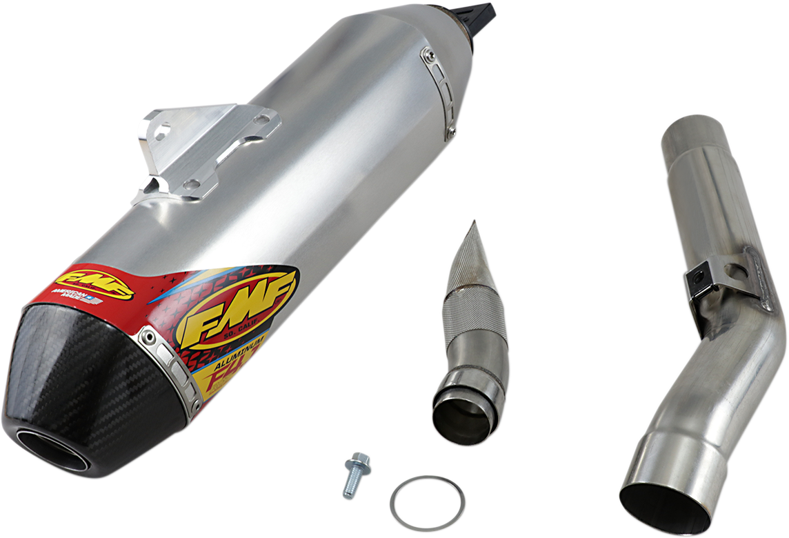 FMF Factory 4.1 RCT aluminum muffler showcasing a sleek design for enhanced motorcycle performance and durability.