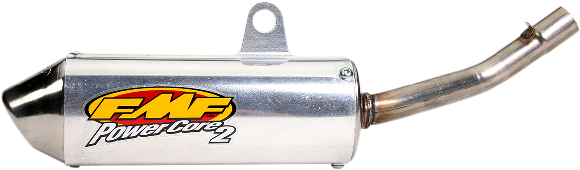 FMF Powercore 2 Silencer for 2-stroke engines, showing the lightweight, durable motorcycle exhaust silencer with branding details.