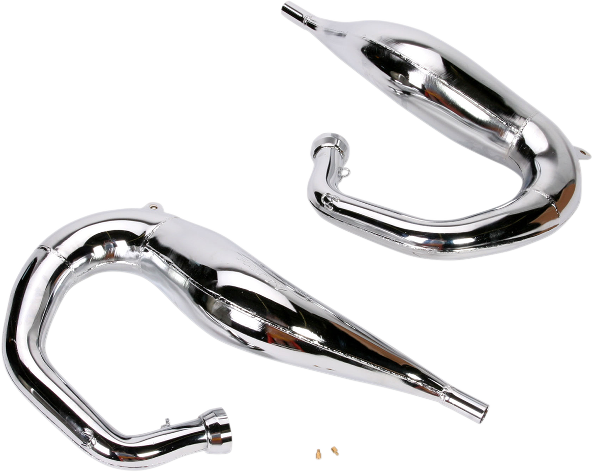 FMF Fatty Pipe for 1987-2006 Banshee ATV, part number 020145, showing the shiny chrome exhaust pipe with mounting brackets.
