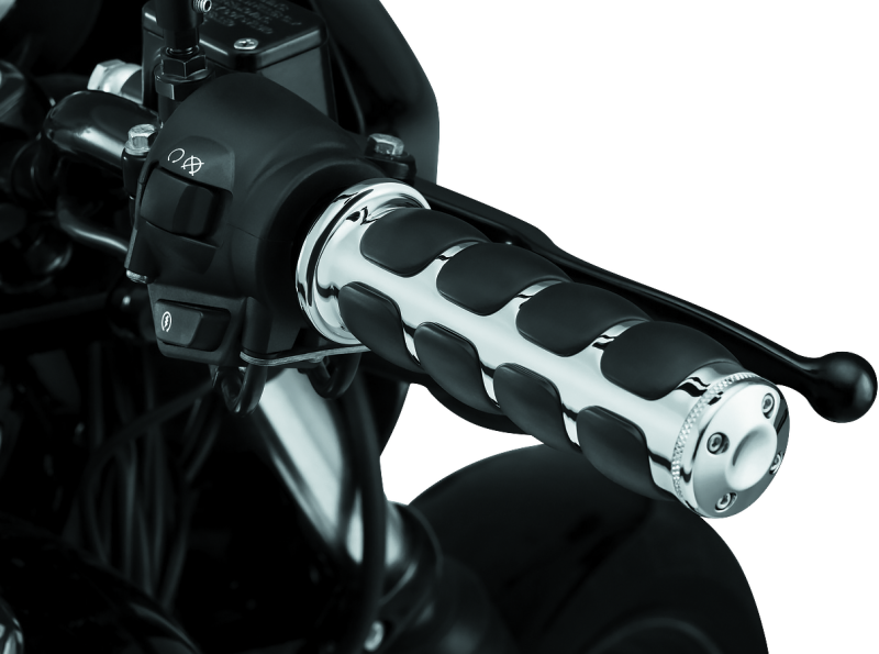 Kuryakyn ISO Grips without Throttle Boss for Harley throttle-by-wire motorcycles, chrome finish, ergonomic design