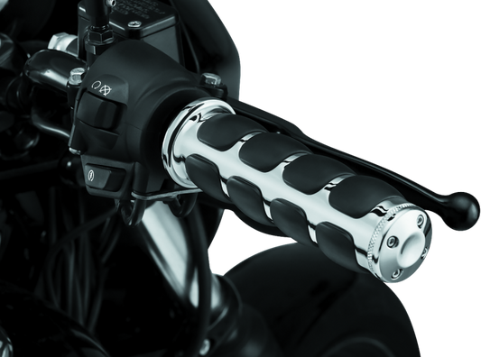 Kuryakyn ISO Grips without Throttle Boss for Harley throttle-by-wire motorcycles, chrome finish, ergonomic design