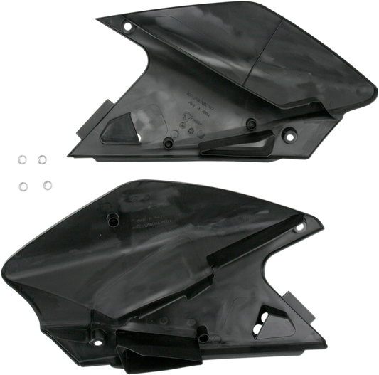 A set of black Acerbis side panels for motorcycle body, designed for durable fit and style.