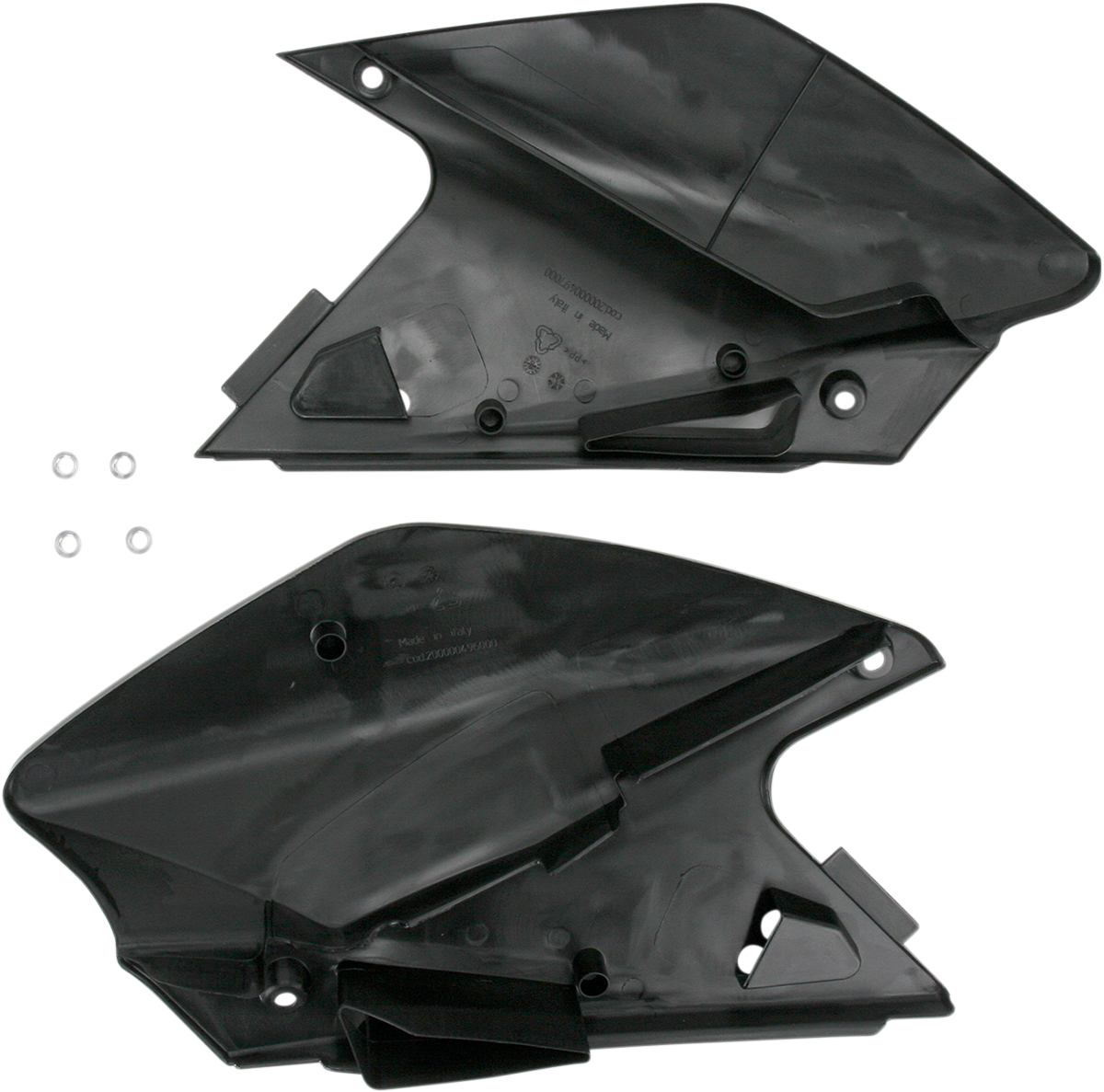 A set of black Acerbis side panels for motorcycle body, designed for durable fit and style.