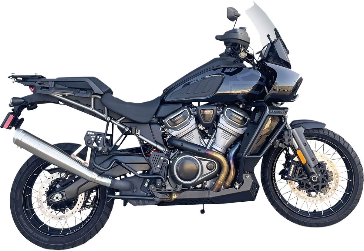 BASSANI XHAUST 4-inch stainless steel slip-on exhaust with silver finish, featuring sleek design and polished surface for motorcycle.