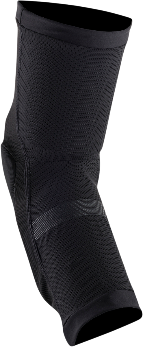 Alpinestars Paragon Plus knee protectors in black and red, medium size, designed for motorcycle riding safety.