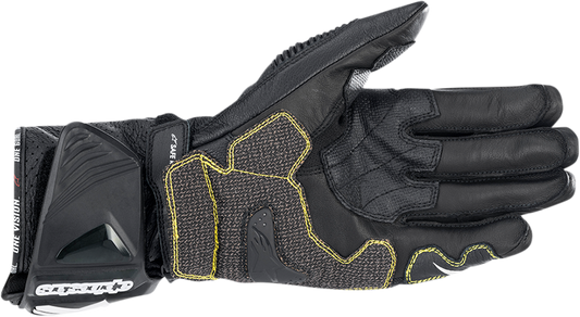 Alpinestars GP Tech V2 S motorcycle gloves in black and white, size large, with reinforced knuckles and breathable design.