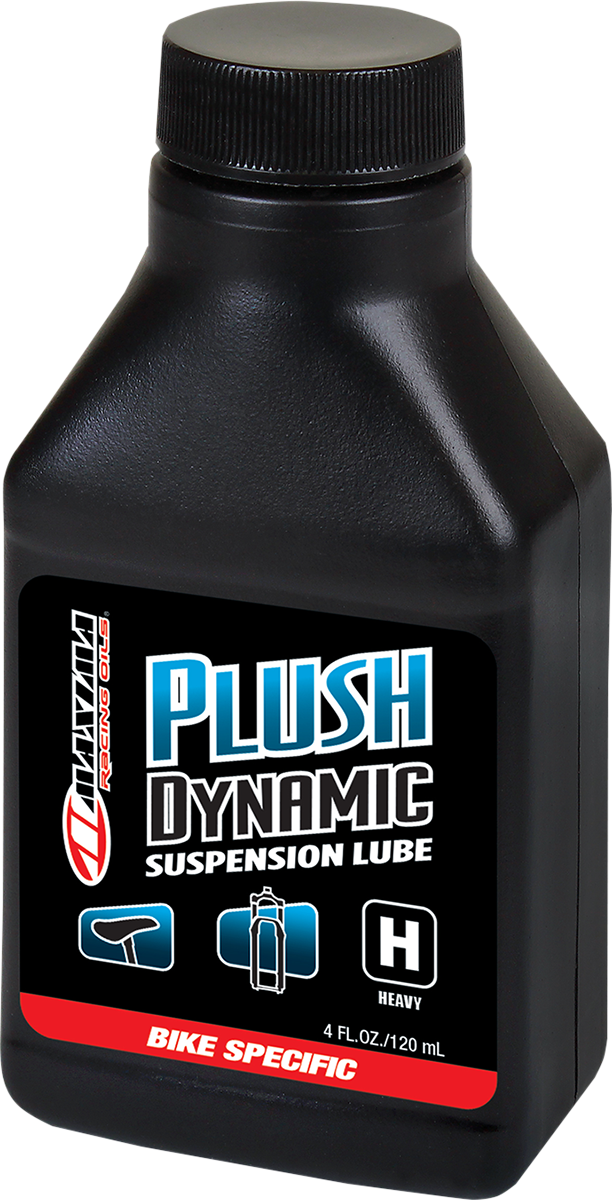 MAXIMA RACING OIL Plush Dynamic Fluid Heavy 4 fl oz bottle, used for high-performance engine lubrication and racing applications.