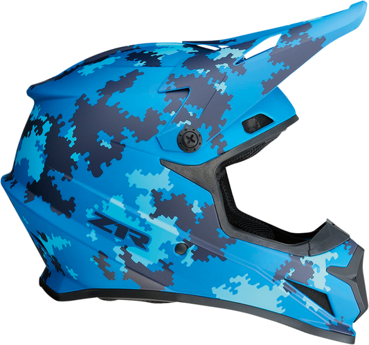 Z1R Rise helmet in Digi Camo Blue with 2XL size, injection molded polycarbonate shell and ventilation system.