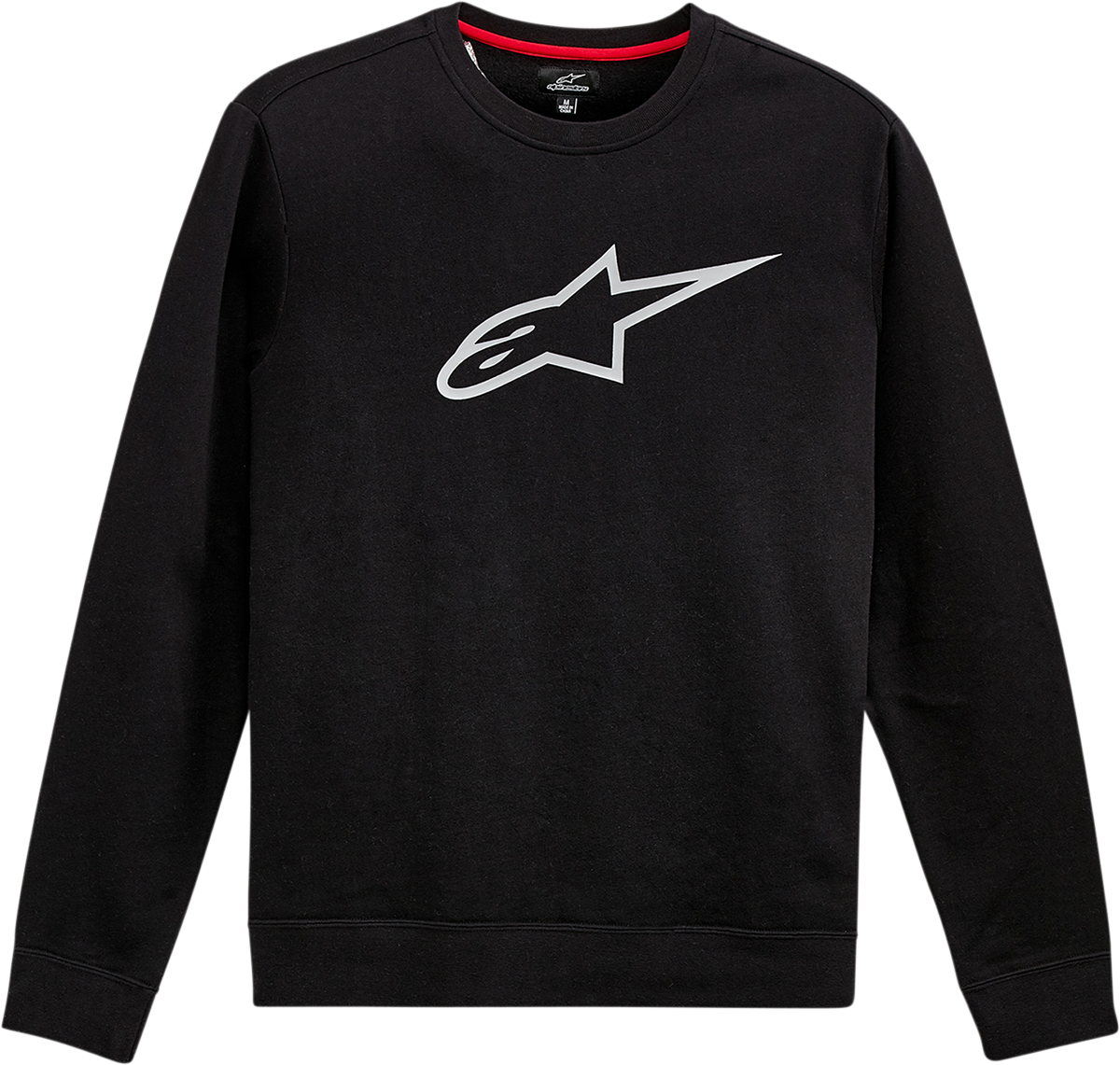 Alpinestars Ageless Crew fleece in black and gray, large size, soft cotton sweatshirt with logo details visible.