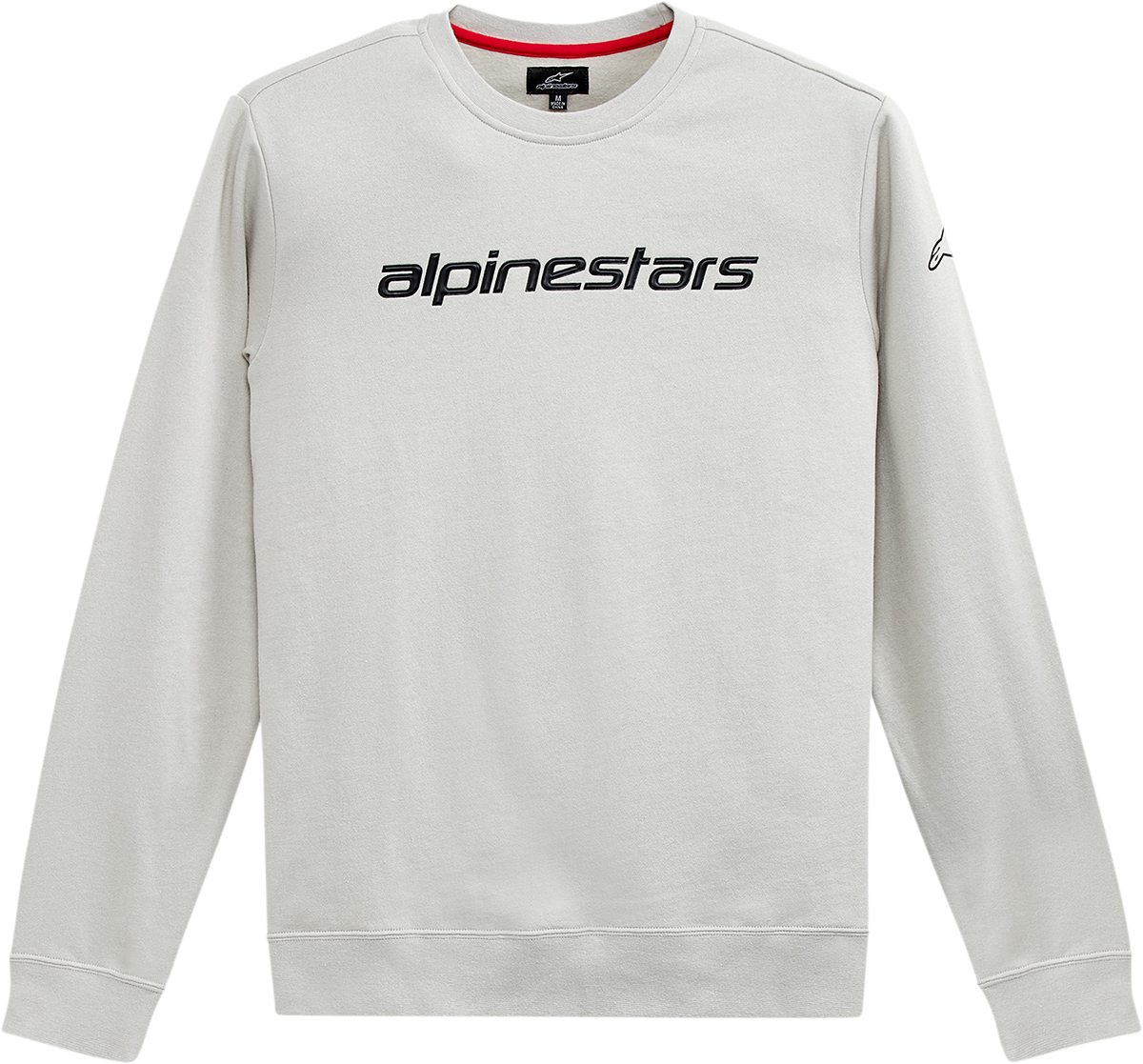 Alpinestars Linear Crew Fleece in silver and black, XL size, showing front view with logo and soft fabric texture.