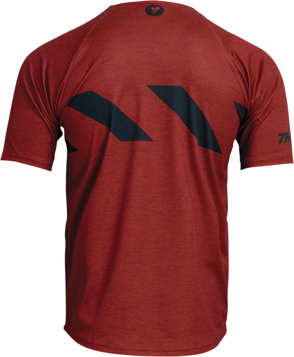 Thor Assist Hazard short-sleeve MTB jersey in brick and heather, XS, featuring breathable fabric and MTB-specific design.